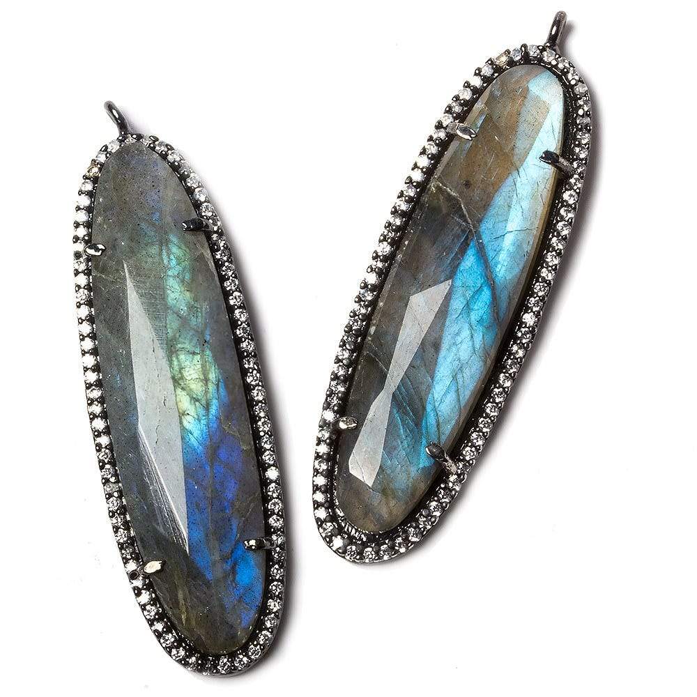 42x13mm Black Gold Bezel CZ & Labradorite Oval Pendant 1 focal bead - Beadsofcambay.com