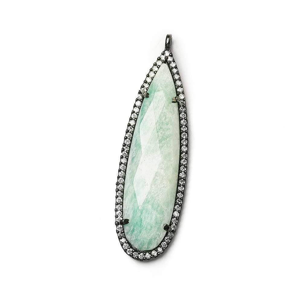 42x13mm Black Gold CZ Bezel & Amazonite faceted pear Pendant 1 piece - Beadsofcambay.com