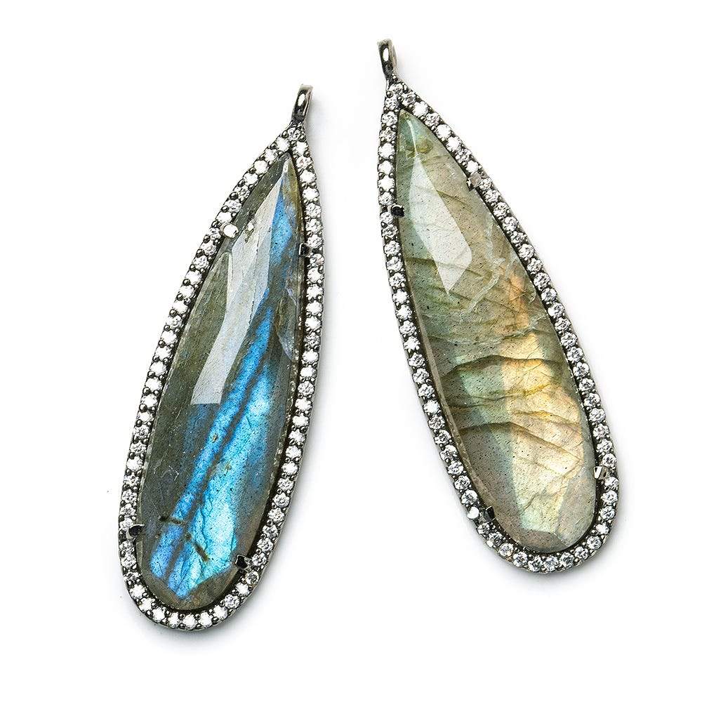 42x13mm Black Gold CZ Bezel & Labradorite faceted pear Pendant 1 piece - Beadsofcambay.com