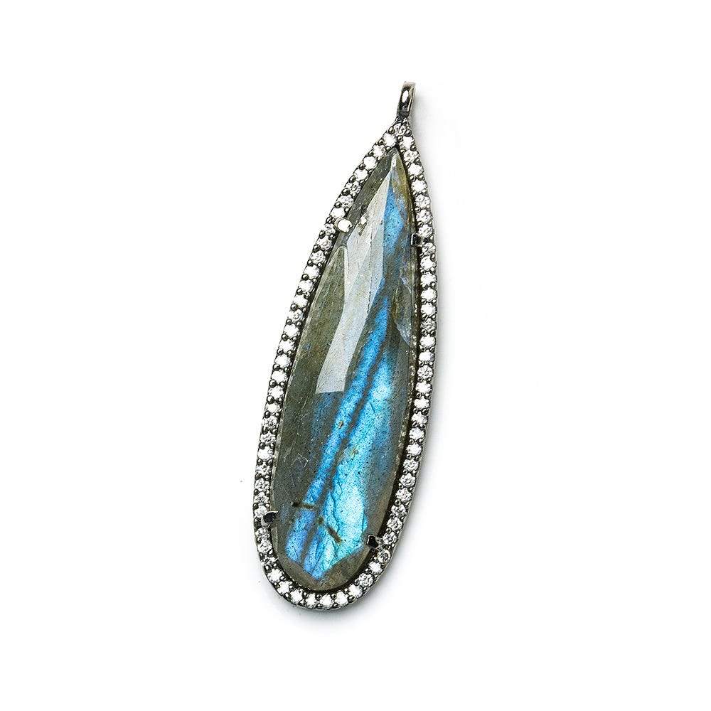 42x13mm Black Gold CZ Bezel & Labradorite faceted pear Pendant 1 piece - Beadsofcambay.com