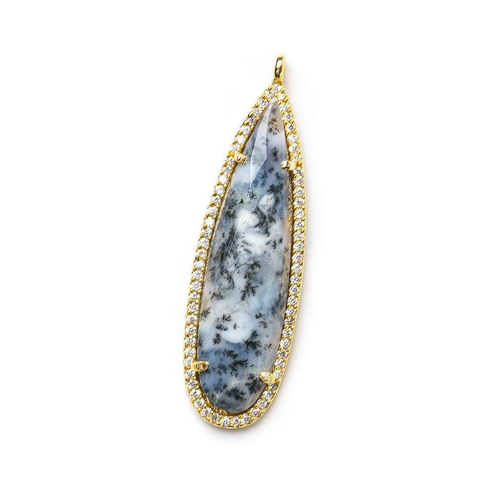42x13mm Vermeil CZ Bezel & Dendritic Opal faceted pear Pendant 1 piece - Beadsofcambay.com