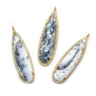 42x13mm Vermeil CZ Bezel & Dendritic Opal faceted pear Pendant 1 piece - Beadsofcambay.com