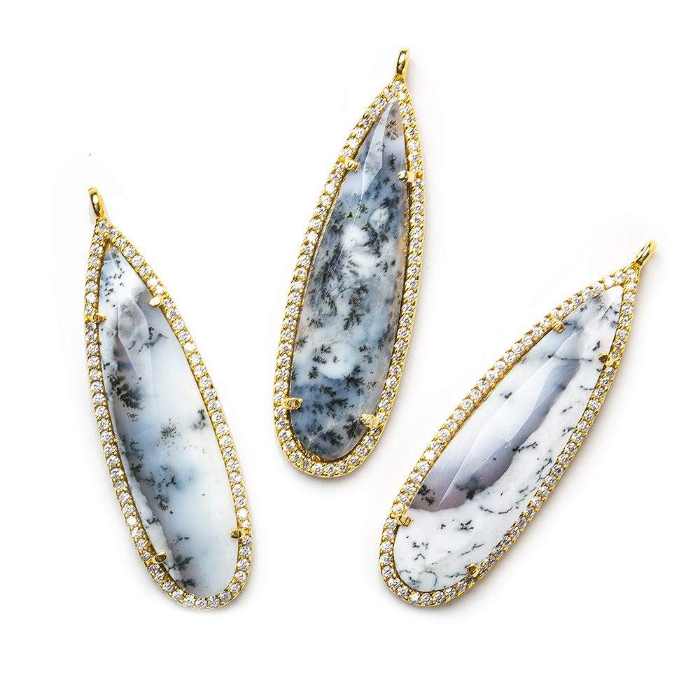 42x13mm Vermeil CZ Bezel & Dendritic Opal faceted pear Pendant 1 piece - Beadsofcambay.com