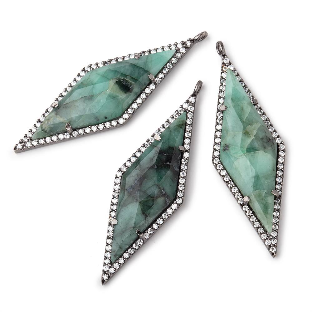42x14mm Black Gold CZ Bezel Emerald Kite Pendant 1 Focal Bead - Beadsofcambay.com
