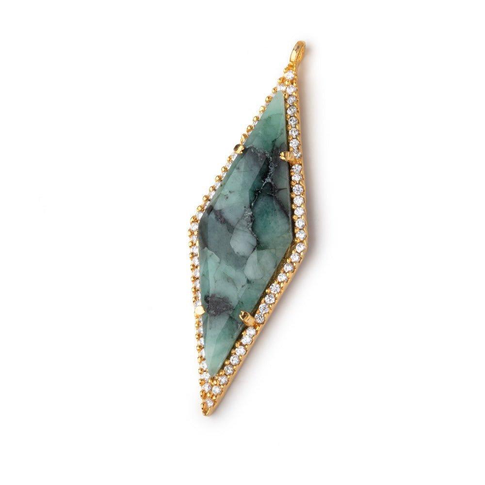 42x14mm Vermeil CZ Bezel Emerald Kite Pendant 1 Focal Bead - Beadsofcambay.com