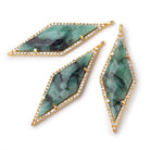 42x14mm Vermeil CZ Bezel Emerald Kite Pendant 1 Focal Bead - Beadsofcambay.com