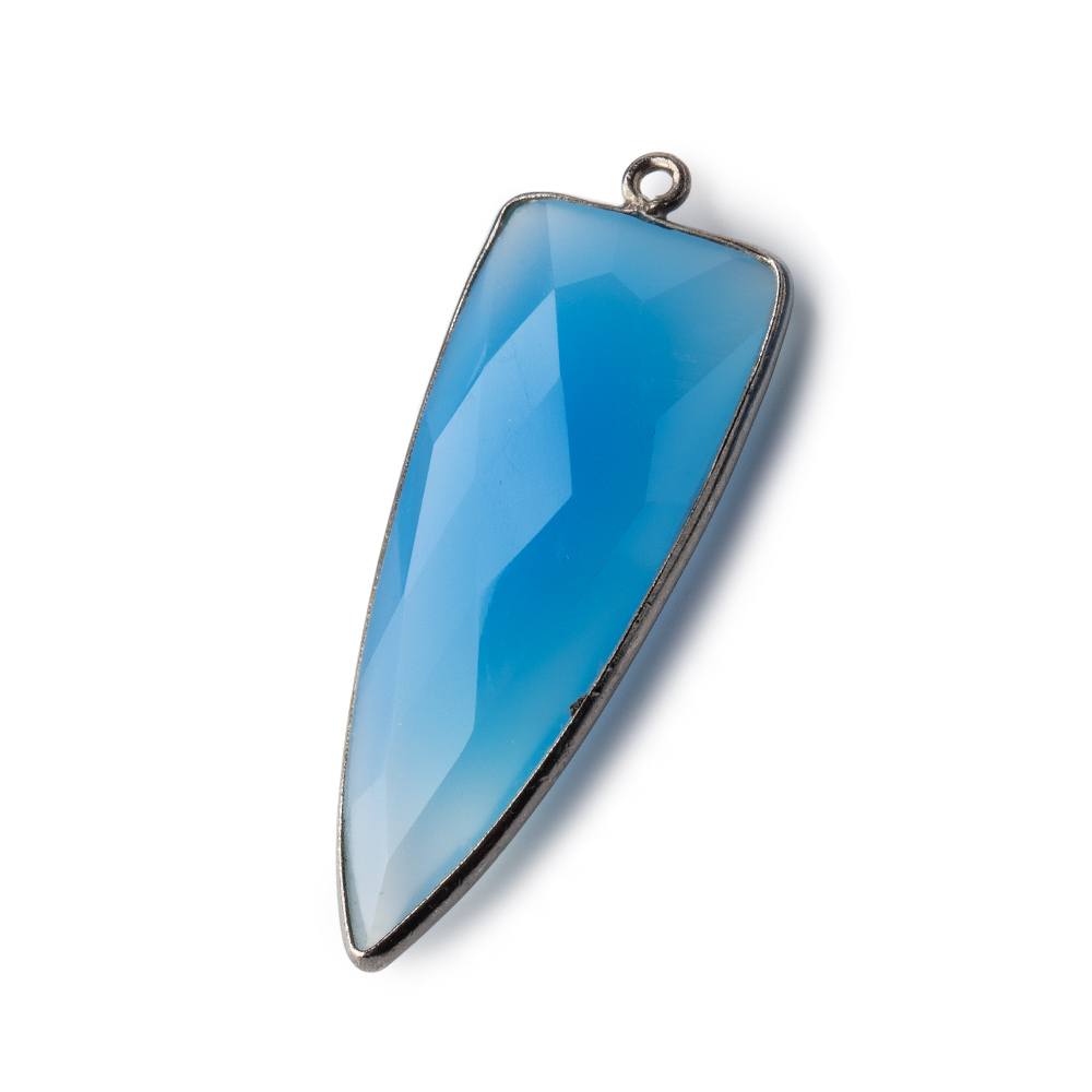42x16mm Black Gold Bezel Tropical Blue Chalcedony Point 1 ring Pendant 1 piece - Beadsofcambay.com