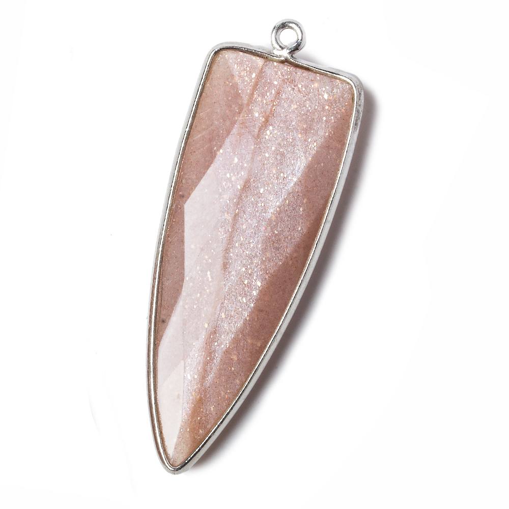 42x16mm Silver .925 Bezel Angel Skin Peach Moonstone Point 1 ring Pendant 1 piece - Beadsofcambay.com