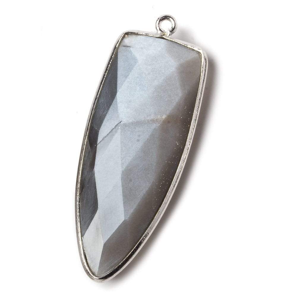 42x16mm Silver .925 Bezel Platinum Grey Moonstone Point 1 ring Pendant 1 piece - Beadsofcambay.com