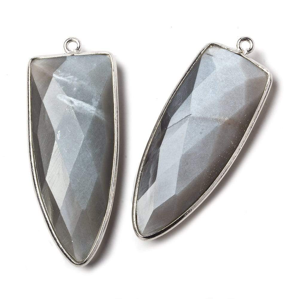 42x16mm Silver .925 Bezel Platinum Grey Moonstone Point 1 ring Pendant 1 piece - Beadsofcambay.com