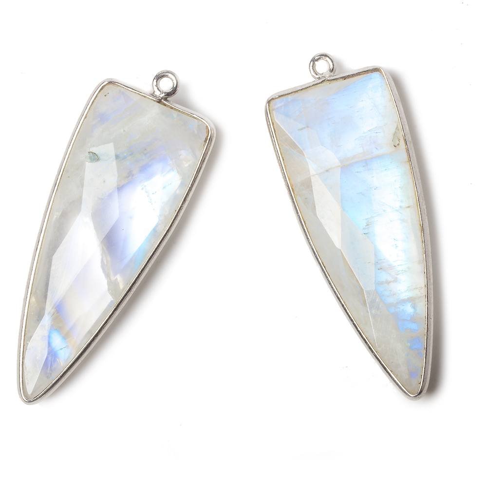 40x16mm Silver .925 Bezel Rainbow Moonstone Point 1 ring Pendant 1 piece - Beadsofcambay.com