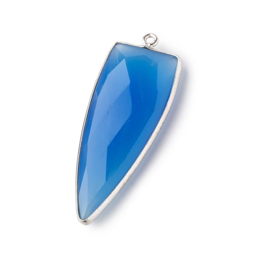 42x16mm Silver .925 Bezel Santorini Blue Chalcedony Point 1 ring Pendant 1 piece - Beadsofcambay.com