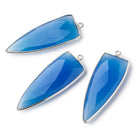 42x16mm Silver .925 Bezel Santorini Blue Chalcedony Point 1 ring Pendant 1 piece - Beadsofcambay.com