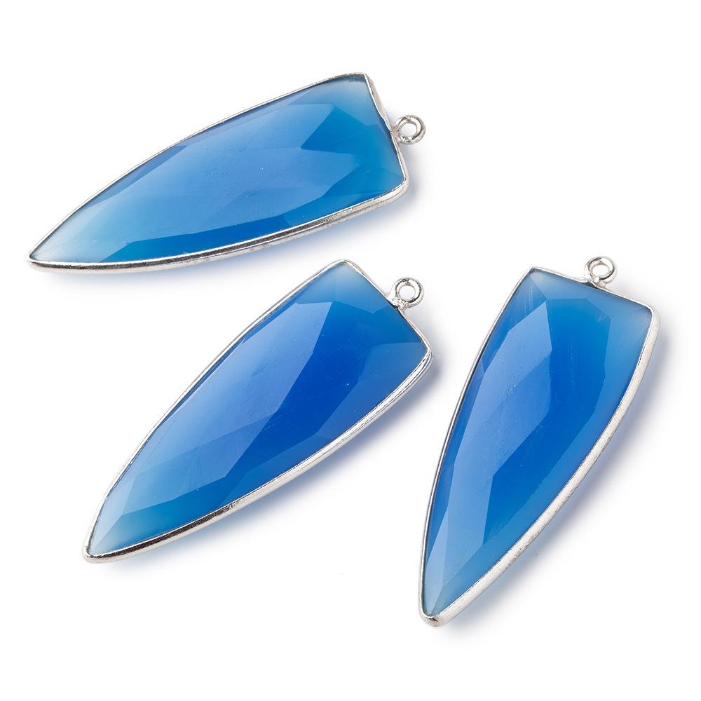 42x16mm Silver .925 Bezel Santorini Blue Chalcedony Point 1 ring Pendant 1 piece - Beadsofcambay.com