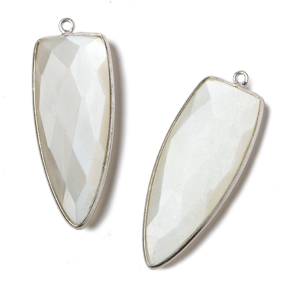 42x16mm Silver .925 Bezel White Moonstone Point 1 ring Pendant 1 piece - Beadsofcambay.com