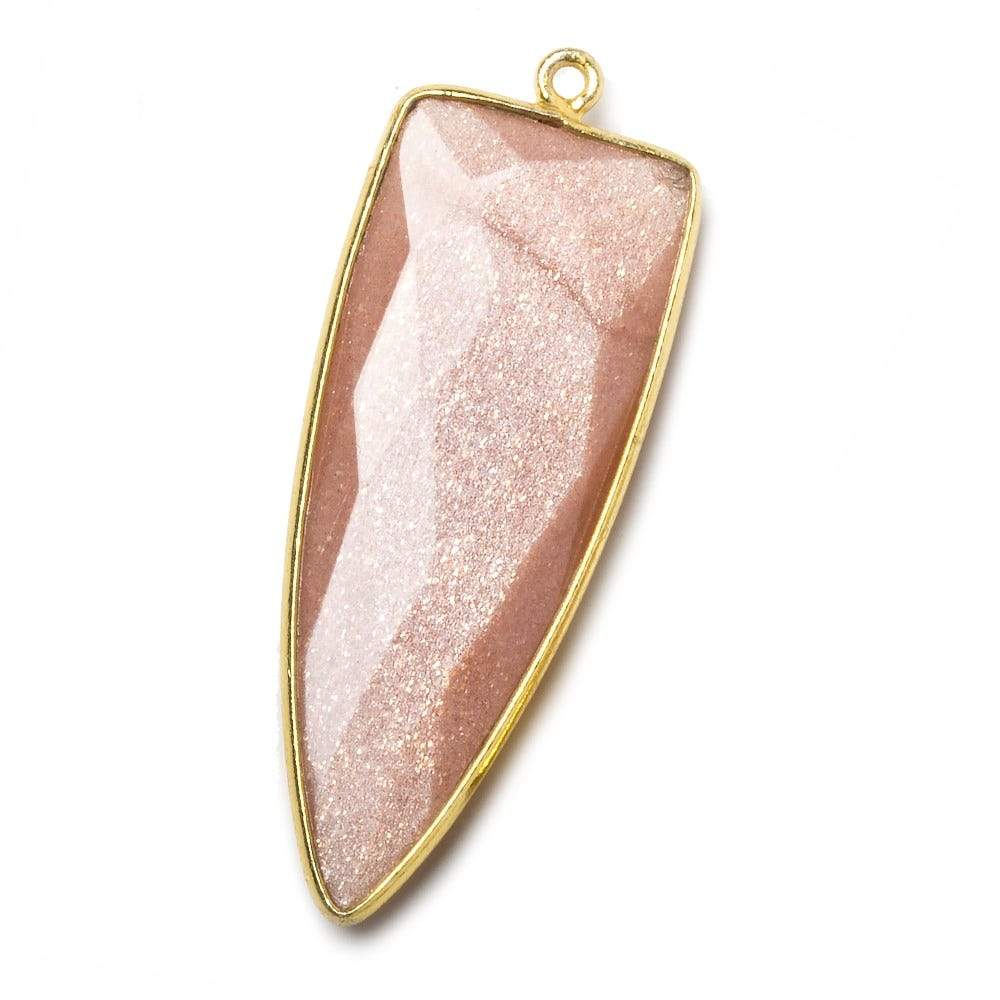 42x16mm Vermeil Bezel Angel Skin Peach Moonstone Point 1 ring Pendant 1 piece - Beadsofcambay.com