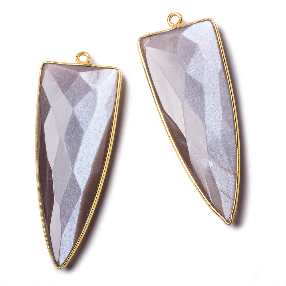 42x16mm Vermeil Bezel Chocolate Moonstone faceted point 1 focal bead - Beadsofcambay.com