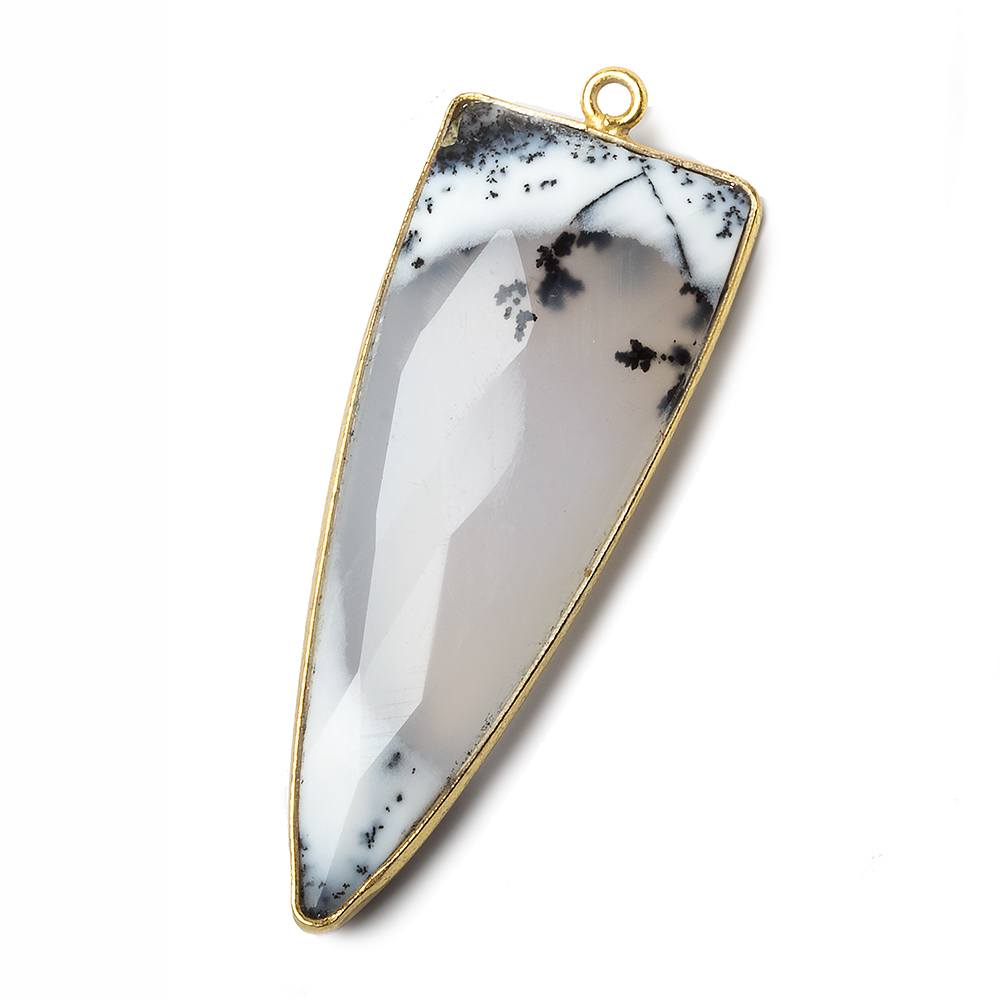 42x16mm Vermeil Bezel Dendritic Opal faceted point 1 focal bead - Beadsofcambay.com