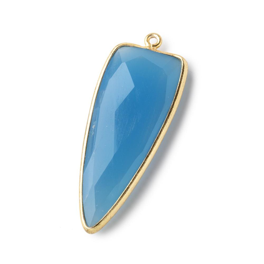 42x16mm Vermeil Bezel Tropical Blue Chalcedony Point 1 ring Pendant 1 piece - Beadsofcambay.com