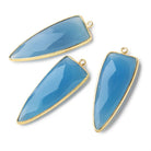 42x16mm Vermeil Bezel Tropical Blue Chalcedony Point 1 ring Pendant 1 piece - Beadsofcambay.com