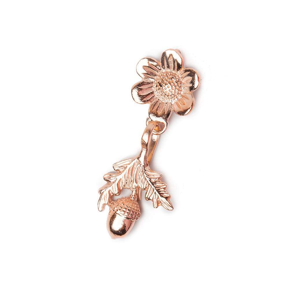 42x17mm Rose Gold plated Sterling Silver Hook & Eye Clasp Daisy and Acorn 1 finding - Beadsofcambay.com