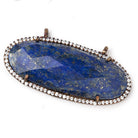 42x18mm Antique Copper CZ Bezel Lapis Lazuli Oval Connector 1 Focal Bead - Beadsofcambay.com