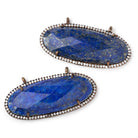 42x18mm Antique Copper CZ Bezel Lapis Lazuli Oval Connector 1 Focal Bead - Beadsofcambay.com