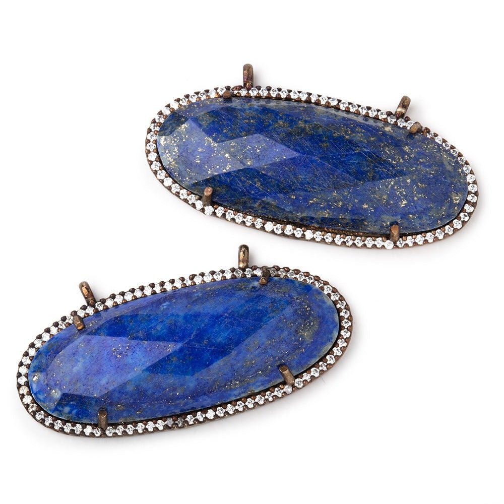 42x18mm Antique Copper CZ Bezel Lapis Lazuli Oval Connector 1 Focal Bead - Beadsofcambay.com
