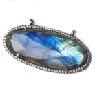 42x19mm Black Gold Bezeled White CZ and Labradorite East West Oval Pendant 1 piece - Beadsofcambay.com