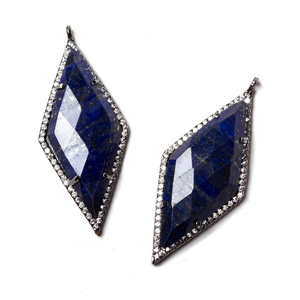 42x19mm Black Gold Bezeled White CZ & Lapis Lazuli Kite Pendant 1 pc - Beadsofcambay.com