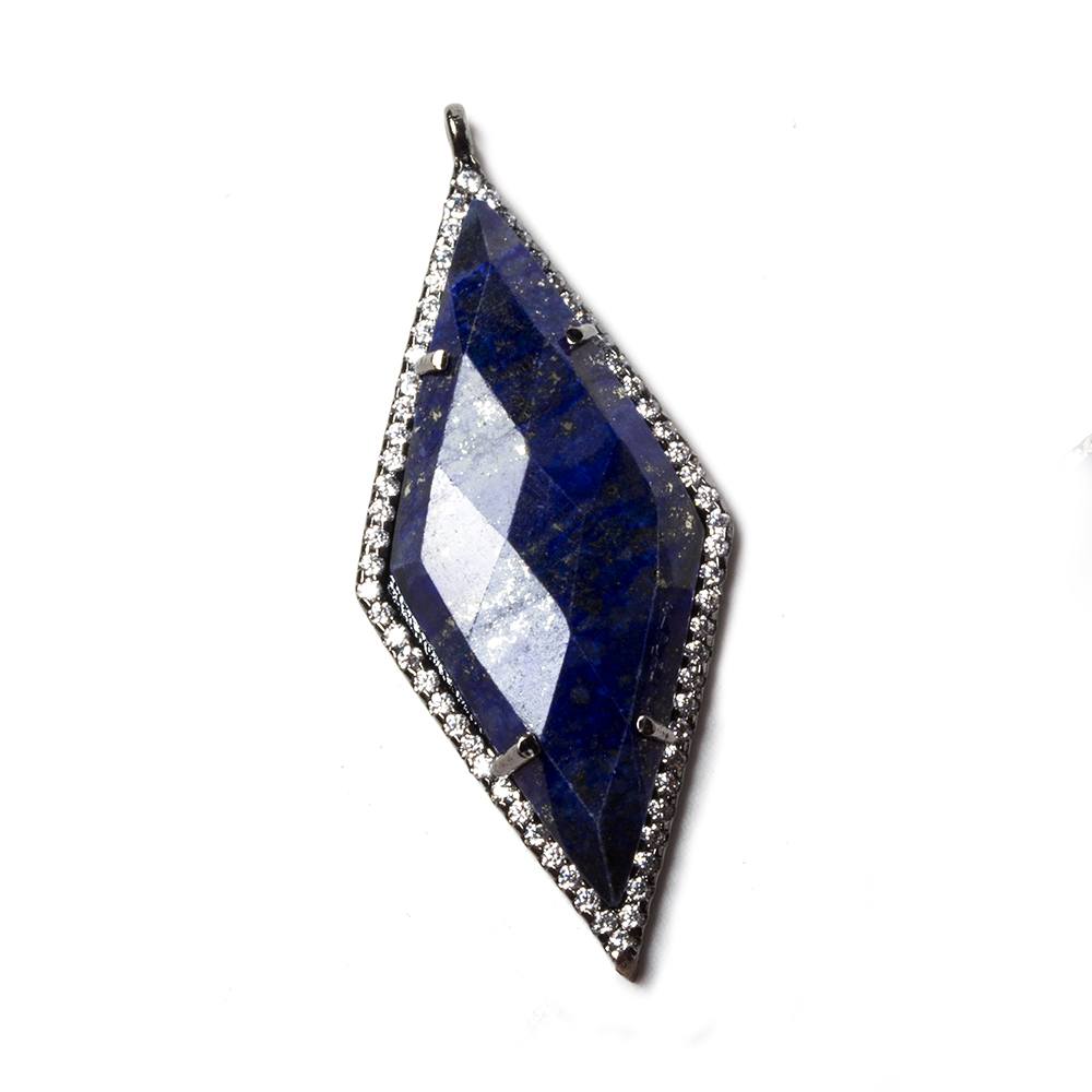 42x19mm Black Gold Bezeled White CZ & Lapis Lazuli Kite Pendant 1 pc - Beadsofcambay.com