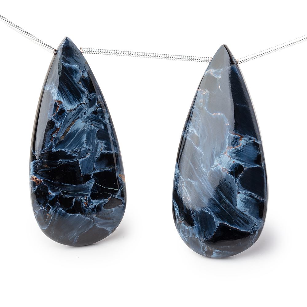 42x19x7mm Pietersite Plain Pear Focal Beads Set of 2 - Beadsofcambay.com