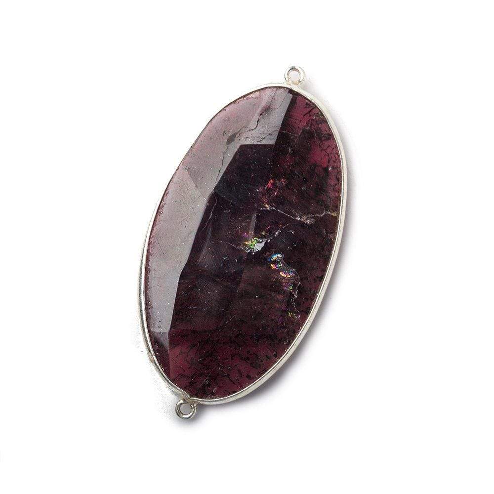 42x26mm Rhodolite Garnet Oval Sterling Silver Bezel Connector 1 piece - Beadsofcambay.com