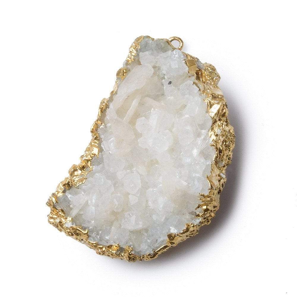 42x28mm 22kt Gold Leaf Edged Calcite Mineral Crystal Pendant 1 piece - Beadsofcambay.com