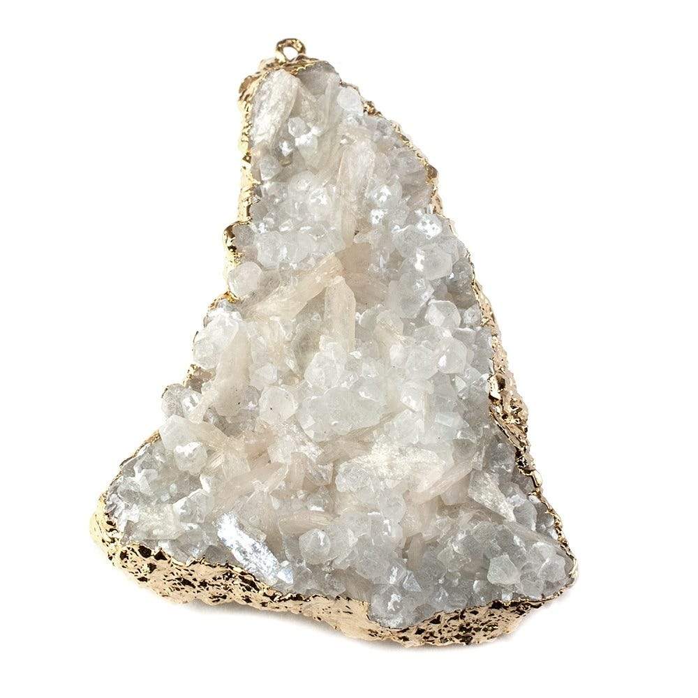 42x28mm 22kt Gold Leaf Edged Calcite Mineral Crystal Pendant 1 piece - Beadsofcambay.com