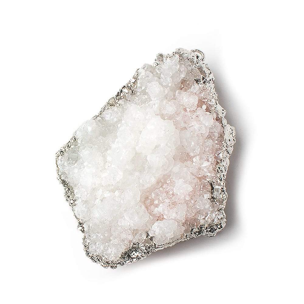 42x31mm Silver Leafed Pink Calcite Mineral Crystal Pendant 1 piece - Beadsofcambay.com