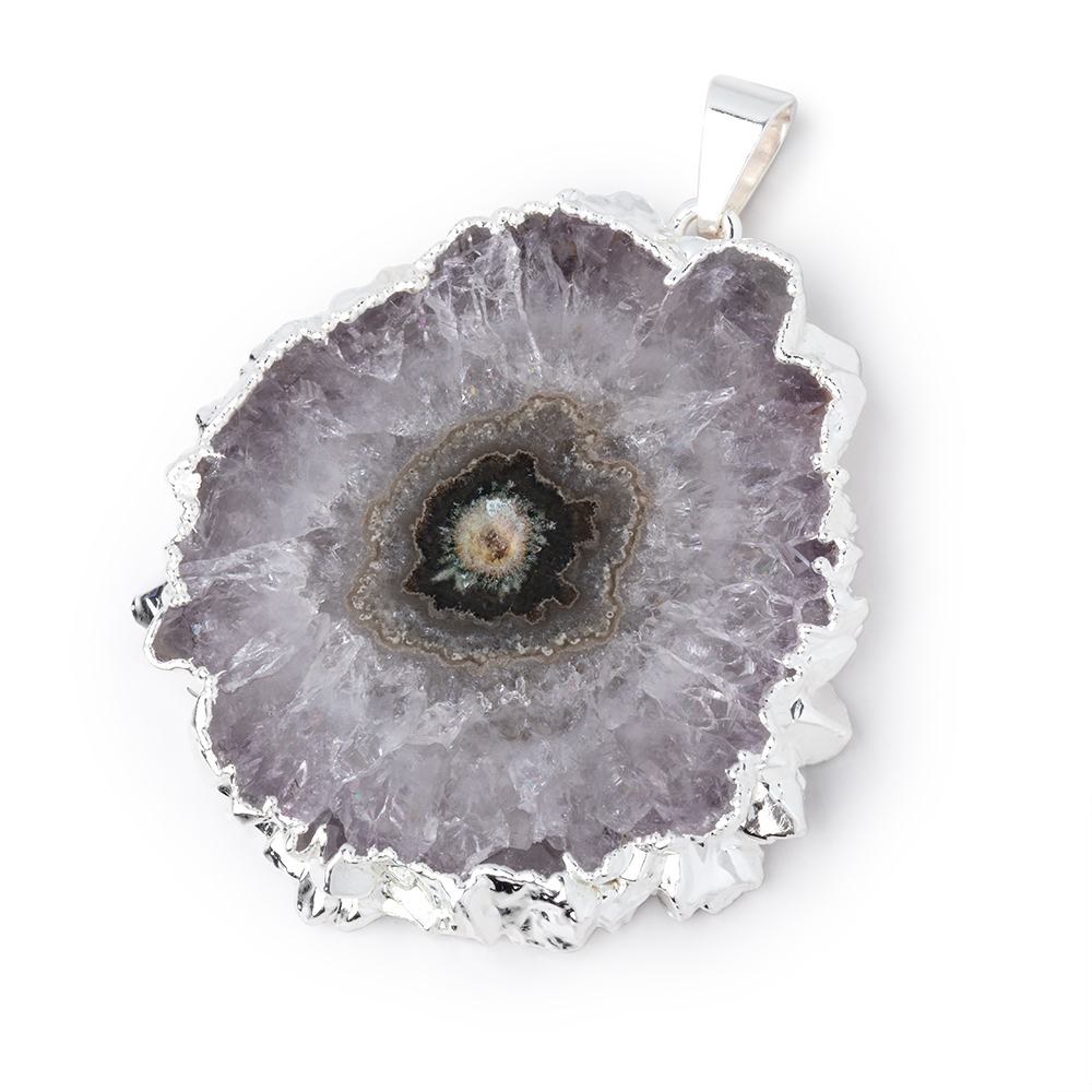 42x39mm Silver Leafed Amethyst Solar Quartz Slice Pendant 1 focal piece - Beadsofcambay.com