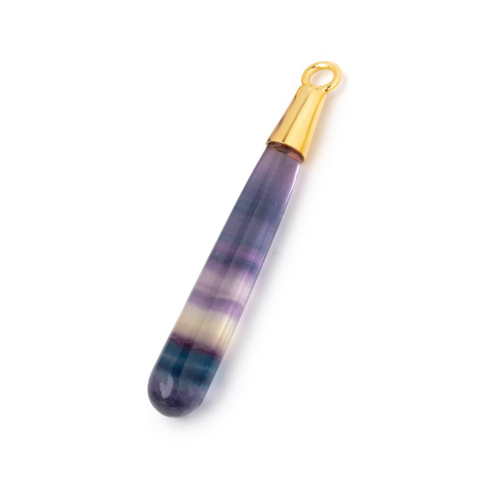 42x6mm Vermeil Capped Fluorite Plain Tear Drop Pendant 1 piece - Beadsofcambay.com