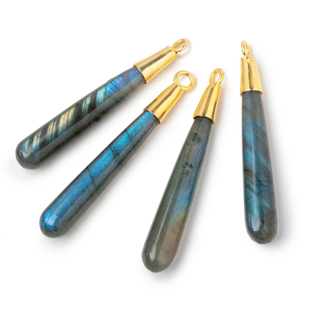 42x7mm Vermeil Capped Labradorite Plain Tear Drop Pendant 1 piece - Beadsofcambay.com