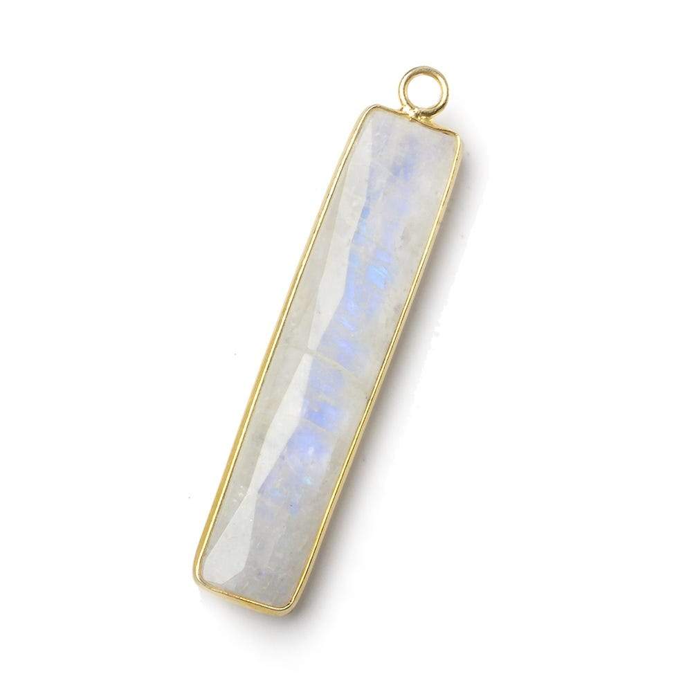 42x9.5mm Vermeil Bezel Rainbow Moonstone faceted bar pendant 1 piece - Beadsofcambay.com