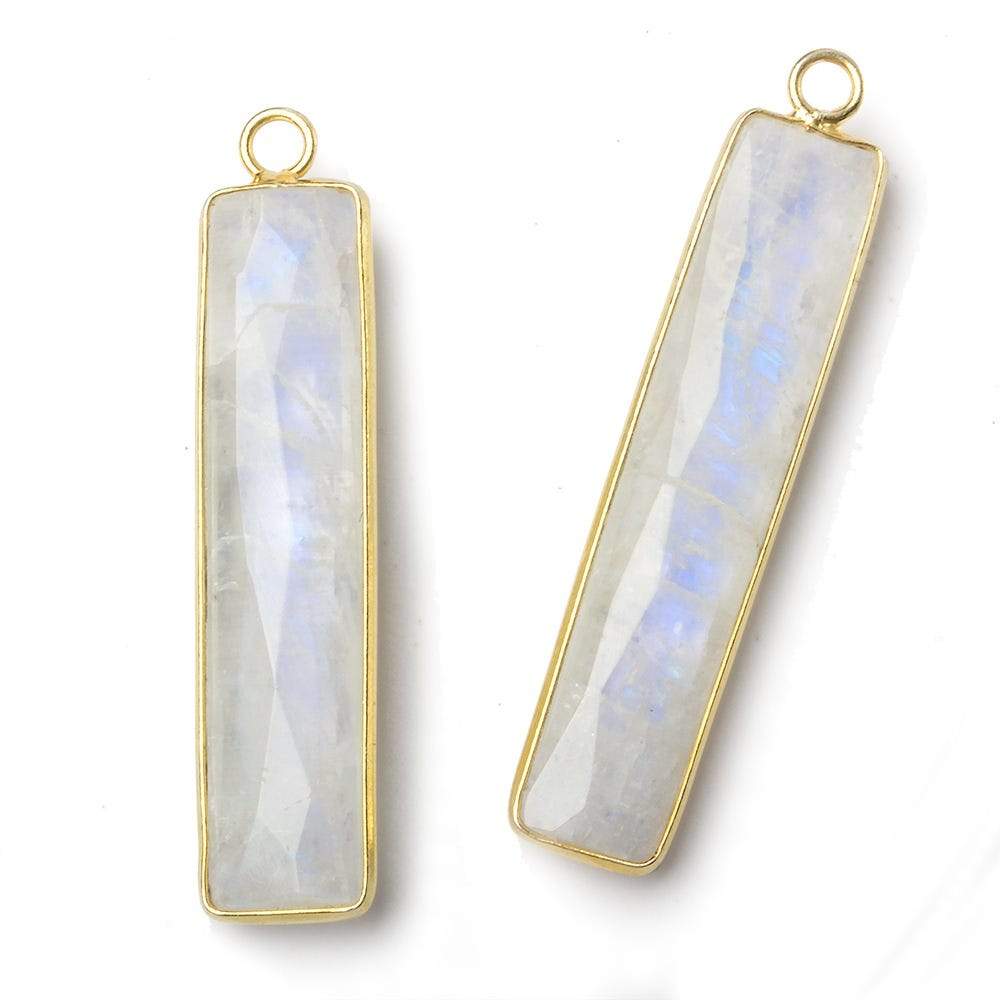 42x9.5mm Vermeil Bezel Rainbow Moonstone faceted bar pendant 1 piece - Beadsofcambay.com