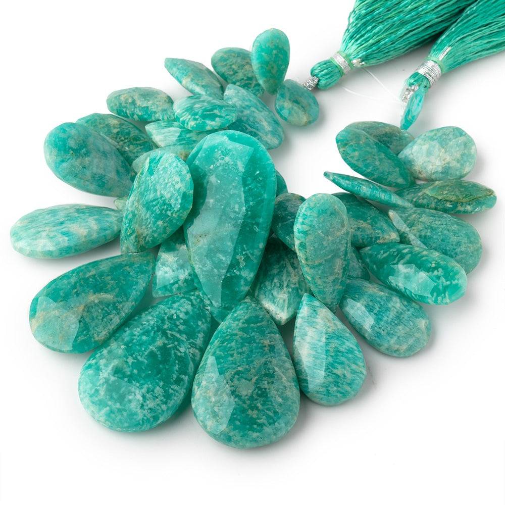 12x9-38x19mm Russian Amazonite Faceted Pear Beads 6 inch 33 pieces - BeadsofCambay.com