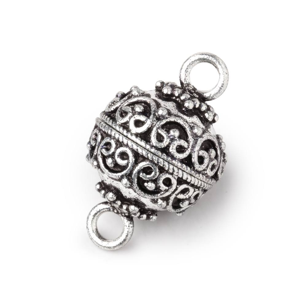 15mm Antiqued Silver Plated Bali Design Round Magnetic Clasp 1 piece - BeadsofCambay.com