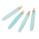 40x5mm Gold Leafed Seafoam Blue Chalcedony Plain Tube Pendant 1 piece - BeadsofCambay.com