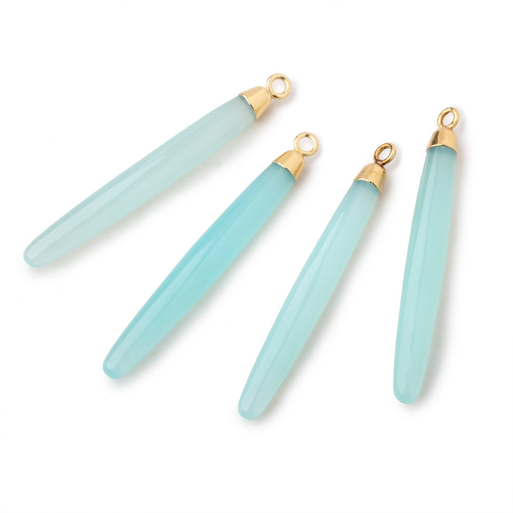 40x5mm Gold Leafed Seafoam Blue Chalcedony Plain Tube Pendant 1 piece - BeadsofCambay.com