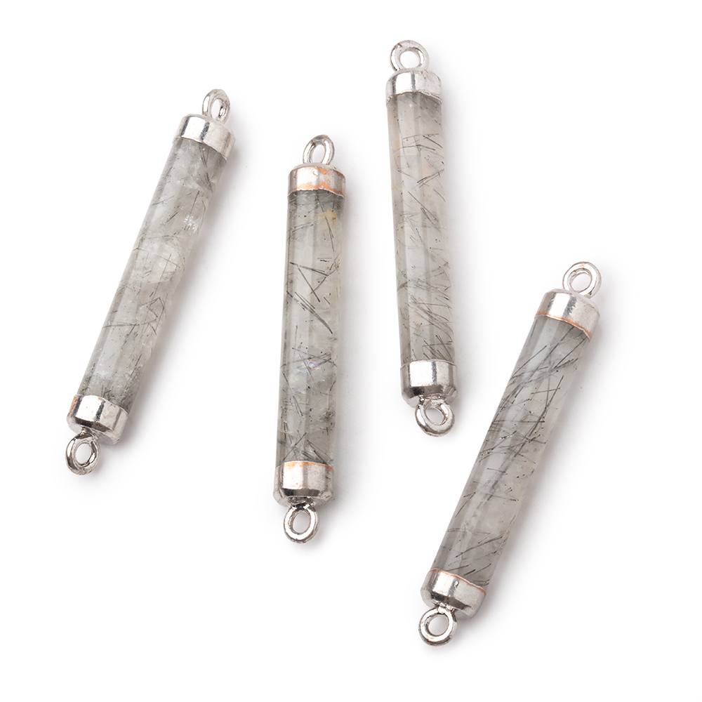 28x4.5mm Silver Leafed Tourmalinated Quartz Tube Focal Connector 1 piece - BeadsofCambay.com