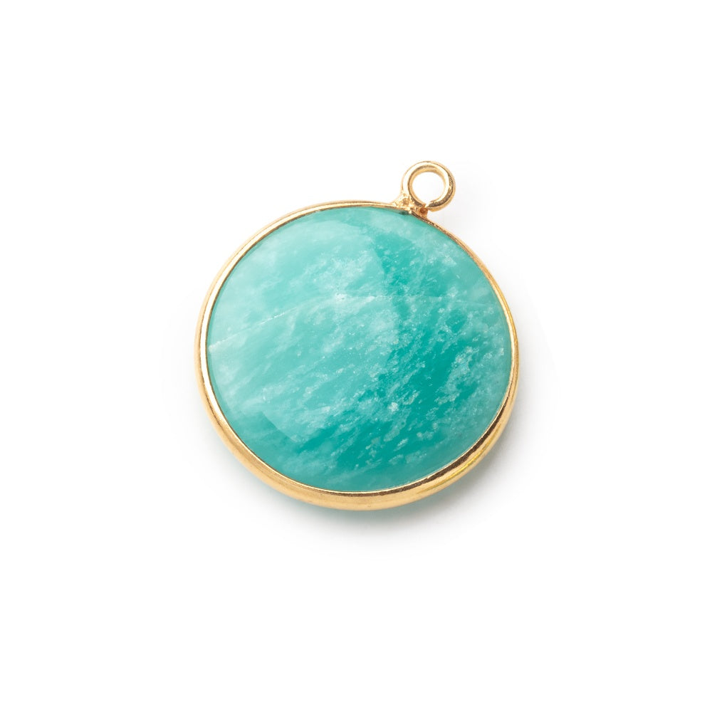 23mm Vermeil Bezel Amazonite Plain Coin Pendant 1 Focal Bead - BeadsofCambay.com