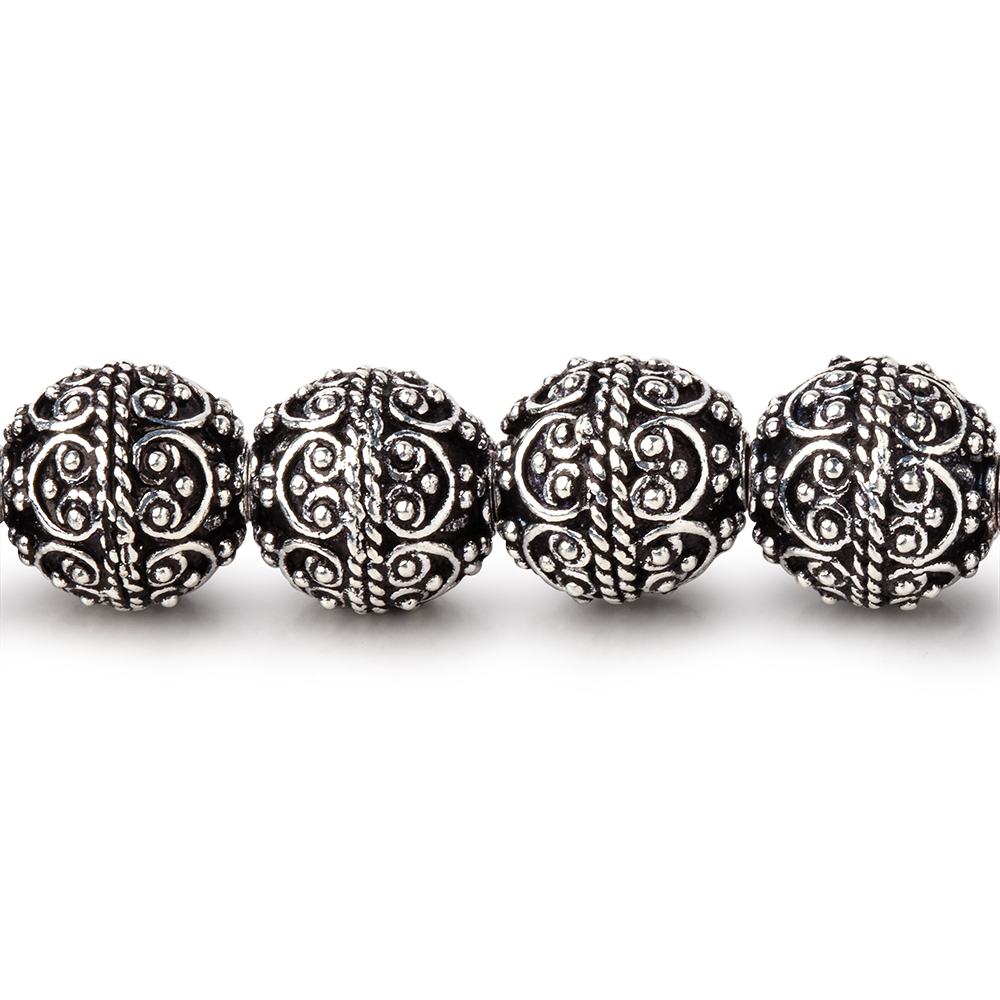 10mm Antiqued Sterling Silver Plated Copper Bali Design Round 8 inch 20 Beads - BeadsofCambay.com