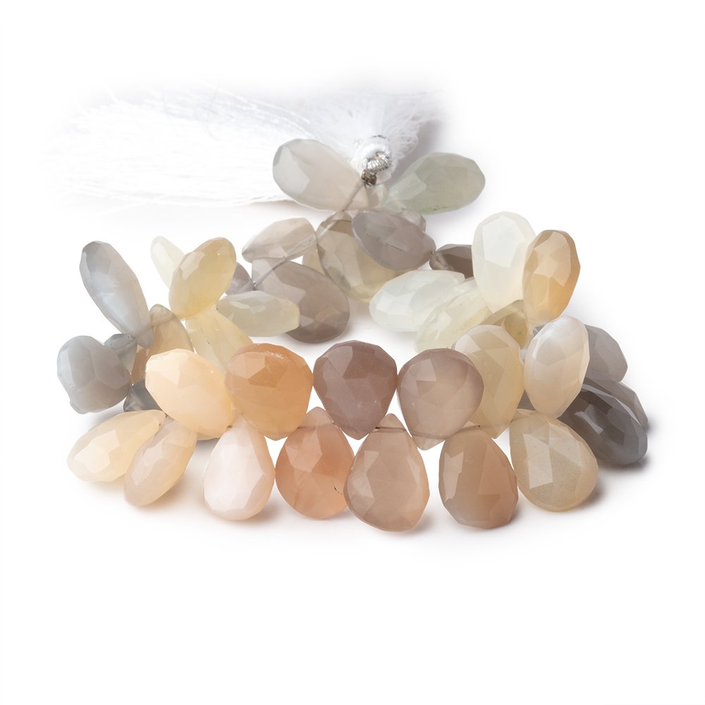 12x10-15x10mm Multi Color Moonstone faceted pear briolette 8.5 in. 46 Beads - BeadsofCambay.com