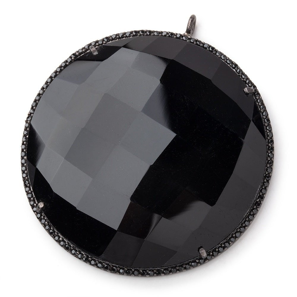 43mm Black Gold & Black CZ Bezel Black Chalcedony Coin Pendant 1 Focal Bead - Beadsofcambay.com